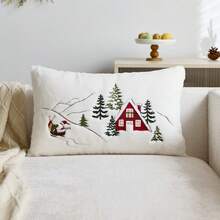 1 capa de almofada bordada com Papai Noel vermelho e árvore de Natal, adequada para decoração de interiores, capa de almofada decorativa de Natal, enchimento de almofada não incluído