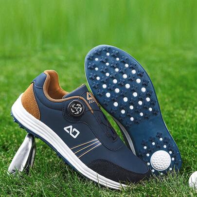 男士高尔夫球鞋2025新款，厚底防滑耐磨，低帮圆头，旋转扣，软底，抓地力强，专业高尔夫训练鞋，真皮鞋面，防水防油，加大码46，舒适男士运动鞋