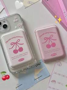 1 件韩式卡通樱桃磁吸卡夹，公共交通卡皮革卡套，适合 17/16/15 Pro Max/13/14/12 磁吸手机壳（不含手机壳） - 彩色 - 查看 1