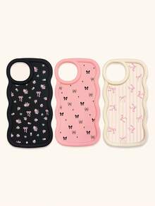 Black White Pink Bowknot Fashion Phone Cases 3pcs Dopamine Themed Wavy Edge Bowknot Pattern Phone Cases Compatible With IPhone & Galaxy Phones Spring Gift - Multicolor - View 16