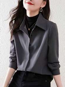 优雅加厚衬衫，女士磨毛休闲外套或叠穿上衣，春秋季