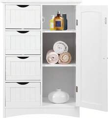 Bathroom Floor Cabinet, Freestanding Storage Cabinet With 4 Drawers And Adjustable Shelves, Modern Cupboard For Home Living Room Office