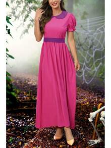 Halloween 2025 Women's Halloween Princess Cosplay Costume Bubble Sleeve Party Maxi Dress - 紅紫色 - 查看 8