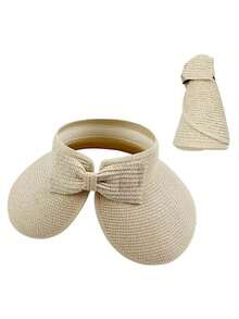 1Pc Solid Color Adjustable Sun Hats For Women Fashionable Women Wide Brim Hat Roll-Up Straw Sun Visor Hat