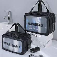 Clear Travel Toiletry Bag Wet Dry Separation Makeup Cosmetic Bags Large Thickened PVC Waterproof washbags with Handles Zippers for toiletries Women Girls Men Skyblue 2 layer L - Celeste - Ver 6
