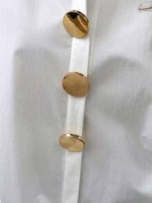 女士休闲宽松翻领大扣衬衫 白色 春季 - 白色 - 查看 2