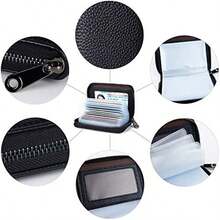 1pc Aiyo Fashion High-Quality PU Leather Mini Card Holder - Slim Card Case, Wallet Credit Card Holder, RFID Blocking Card Protector, Compact Design, Durable & Stylish, Unisex Zipper Wallet (A Classic Black)