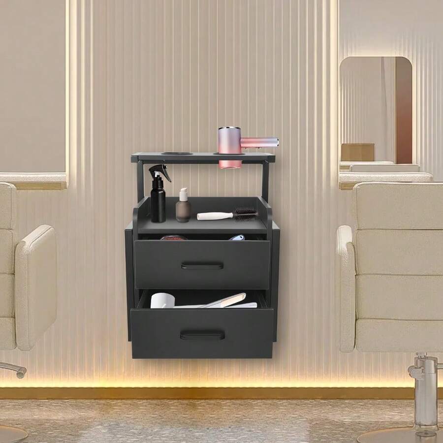 Sweetmile Salon Wall Cabinet 2 Drawers Wall Mounted Salon Storage Cabinet For Barber Store - Black - View 1