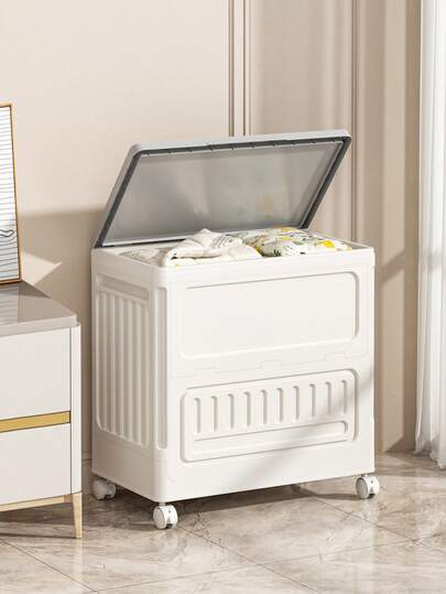 1pc Foldable Large Capacity Storage Box, Bedroom Quilt Clothes Covered Storage Box, Large Capacity Super Large Living Room Toy Storage, Movable Plastic Storage And Organization Box, Clothing Storage Box And Garment Box