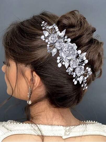 1 件优雅合金花朵头带，时尚发梳，适合新娘、婚礼、舞会、派对、庆典、节日发型配饰