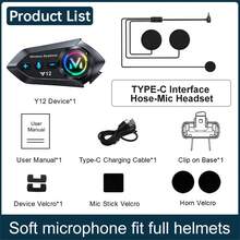 Y12 Bluetooth 5.4 Motorcycle Helmet Headset Voice Control Wireless Handsfree Call Waterproof FM Radio Earphone Kit