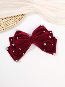 1pc French Rhinestone Bow Heart Shaped Spring Hair Clip, Elegant Solid Color Spring Clamp Hair Accessory, Claw Clips, Hair Slide, Hair Barrettes