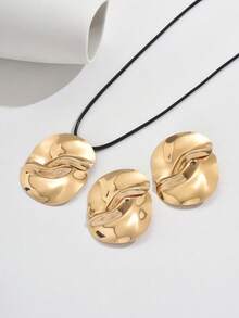 Set de 3 cercei și colier pentru femei, stil metalic pătrat, asimetric, geometric exagerat la modă, potrivit pentru accesorii de banchet și de podium