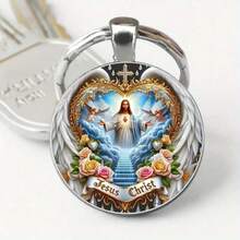 Mặt dây chuyền đá quý thời gian, Giáng sinh, chủ đề phù điêu màu đỏ, mặt dây chuyền móc khóa đá quý thời gian, quà tặng sáng tạo lễ hội văn hóa quà tặng bán buôn - Bạc - Xem 4