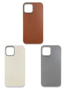 Funda de teléfono de lujo con textura de lichi de tacto suave, combinación de 3 colores para todas las estaciones, gris, marrón y beige, compatible con iPhone/Galaxy - Multicolor - Ver 12