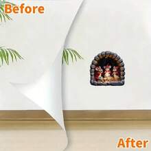 ملصق حائط زخرفي لعيد الميلاد قطعة واحدة، لوحة فنية جدارية لمشهد عطلة الفأر ذي الرداء الأحمر للمنزل وغرفة المعيشة والنوم والمطبخ، ملصق ذاتي اللصق للفأر الجميل والشموع والطعام