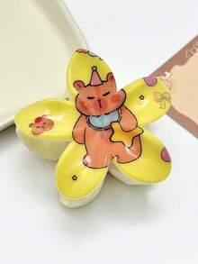 Cute Cartoon Capybara & Daisy Flower Print Hair Clips, Colorful Floral Hairpins, Unique Design Bangs & Side Hair Accessories Fashion Claw Clips Winter Hair Clutch