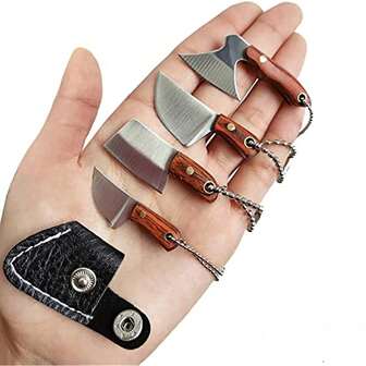 4pcs Damascus Pattern Mini Pocket Knife Set - Stainless Steel EDC Axe Knife With V-Shaped Sharp Tool, Lightweight, For Use With Both Hands, Suitable For Package Opening And Box Cutting, Pocket Knife Case, Kitchen Knife