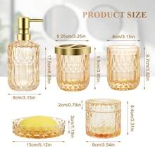 5 Pcs Glass Soap Dispenser Set –Refillable Shampoo, Conditioner, Lotion & Hand-Soap Bottles For Bathroom Sink, Kitchen Counter, Guest Powder Room, Dorm, Salon & Spa, Bridal-Shower Gift - Màu vàng - Xem 10