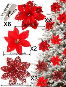 3/6/12/18/24 buc flori artificiale de Crăciun cu clipsuri, 3 stiluri ornamente de brad de Crăciun cu sclipici flori pentru ghirlandă DIY Crăciun Anul Nou petrecere decorare