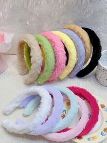 1pc Plush Headband, Fluffy Ear Warmer Headband, Solid Color Headband For Women, Autumn/Winter