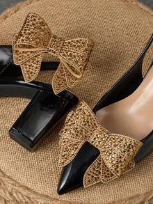 1 对水钻蝴蝶结鞋夹，迷人可拆卸鞋花弹性可折叠装饰夹，适合婚礼、派对、庆典，可灵活搭配高跟鞋、平底鞋、包包 - 金色 - 查看 6