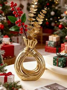 1pc Gold Bow-Shaped Resin Vase, This Shiny Gold Vase Can Hold Holiday Branches, Ideal For Christmas Dining Table, Fireplace Mantel, Adding Luxurious Holiday Ambiance To Living Room And Parties, Perfect For Room Decor, Christmas, Home Decor, Vase, Glass Vase. - Multicolor - View 7