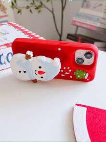 Cute Snowman On Red Background Cartoon Christmas Phone Case, Silicone Shockproof Cover Compatible With Apple 17/16/15/14/13/12 Pro Max