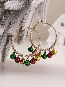 1pc Christmas Colorful Bell Hoop Earrings, Festive Vibe, Fashionable & Luxurious Design, Suitable For Women's Daily, Party, Date, Street Style, Holiday Wear