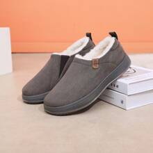 Botas de nieve con forro térmico para hombre, zapatos casuales de fácil puesta, unicolor - Café integral - Ver 10