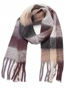 1条秋冬时尚条纹格纹抓绒保暖女士红色羊毛加厚围巾，保暖腈纶围巾，触感如羊绒般柔软，波西米亚休闲防风情侣披肩，舒适毯式围巾，适合日常穿着。 - 紫灰色 - 查看 5