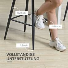 Set Of 2 Bar Stools For The Kitchen, Modern Design With Velvet Upholstery And Steel Legs, Non-Slip Foot Caps, Up To 120 Kg, 42 X 47 X 105 Cm, Grey - Grey - View 6