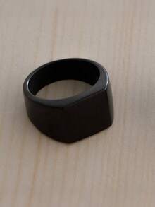 1pc Minimalist Business Style Metal Polished Square Wide Band Fashion Men's Stainless Steel Ring Hip Hop Accessory - Square - View 18