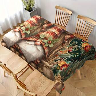 1pc/10pcs Christmas Dwarf & Berries Tablecloth, Waterproof & Stain-Resistant, Easy To Clean, Suitable For Dinner, Picnic, Dining Table, Party, Home Decor, Indoor & Outdoor Use, Available In Multiple Sizes