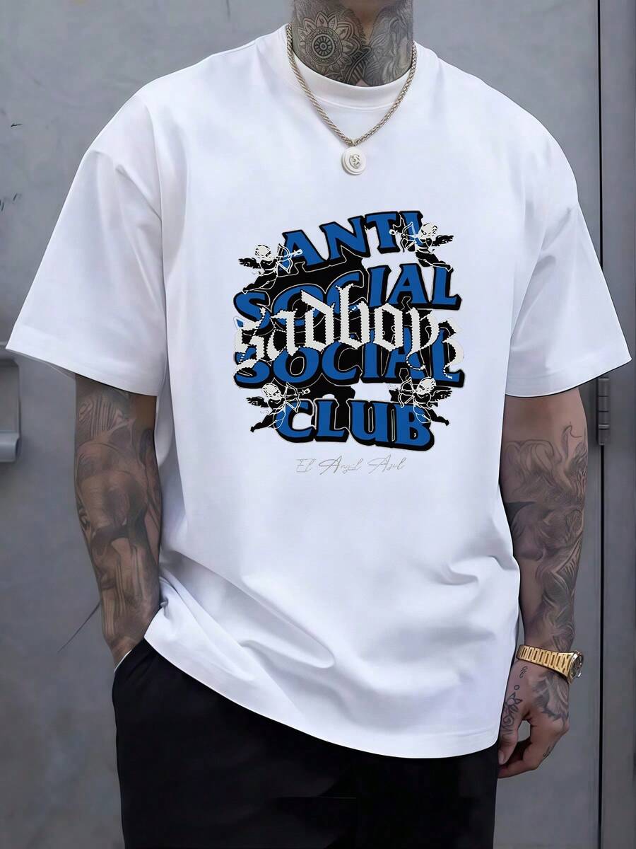 Bold Graphic Featuring Rebelli Print Men's T Shirt 100% Cotton - 白色 - 查看 1