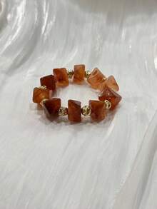 1 pieza Brazalete vintage estilo bohemio con cuentas gruesas de acrílico y doradas, de lujo y alta gama para mujeres, parejas, fiestas y uso diario