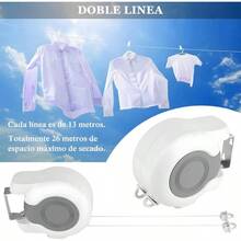 Tendedero Retrctil de Pared 13 Metros - Soporte 15kg, Plegable Portatil para Ropa para Balcn/Hotel/Patio/Interiores, Incluye Kit Instalacin Ganchos para Ropa Ajustables - Gris y blanco - Ver 4