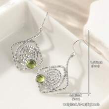 Pendientes bohemios, pendientes espirales cuadrados, pendientes de plata, pendientes con colgante en espiral con cable de oreja verde sintético, pendientes redondos, regalos para mujeres