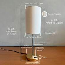 Classic Round Aluminum Table Lamp Bivolt With Switch With Dome Ref 82 For Home, Living Room, Bedroom, Headboard, Office - Golden Cup Beige - View 4
