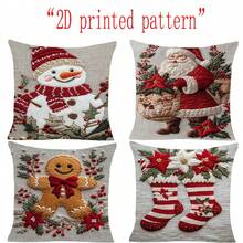 4pcs Christmas Decorative Pillow Covers Set - Santa Claus, Christmas Stockings, Patterned Pillow Covers, Holiday Decor Cushion Covers, 18x18 Inches, Suitable For Bedroom, Living Room, Sofa, Patio, Car