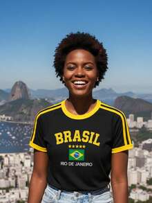 Baby Tee Brazil Retro Embroidered BabyLock Y2K Blouse - Black - View 1