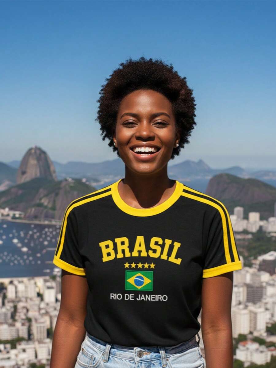 Baby Tee Brazil Retro Embroidered BabyLock Y2K Blouse - Black - View 1