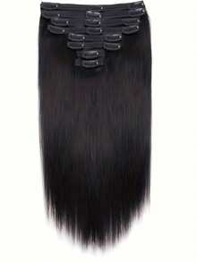 Eulisi Kinky Straight Clip In Hair Extensions Fullness With 1 Pack, 20inch 135g 8pcs Natural Black Seamless Clip In Hair Extensions Human Hair