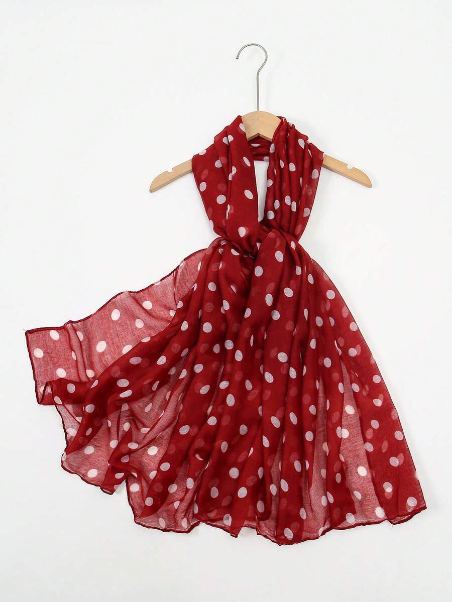 1pc Women's Polka Dot Print Soft Scarf/Shawl/Headscarf, Suitable For Daily Wear, All Seasons - Red - View 1