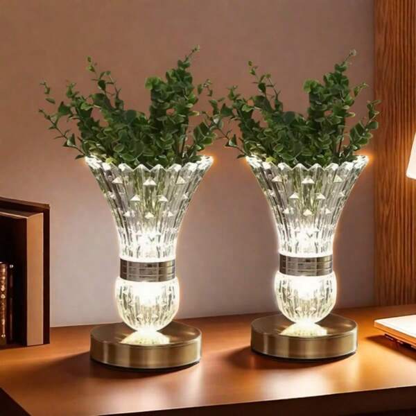 Crystal LED Vase Lamp, USB Powered, 3-Color Adjustable, American Style Decor, Bedroom Bedside Home Housewarming Gift, Warm Atmosphere Nightlight