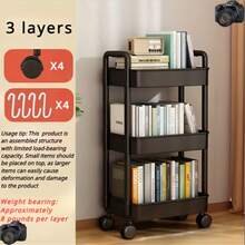3 Tier Rolling Utility Cart Organizer With Removable Drawer, Stable And Sturdy Black Rolling Storage Carts With 2 Lockable Wheels For Bathroom, Kitchen, Snack, Craft, Makeup, Baby Essentials,Christmas Gifts - 黑色 - 查看 3
