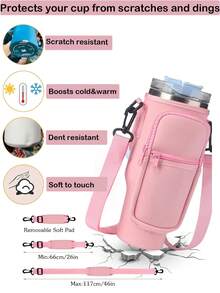 1PC Water Bottle Carrier Bag With Phone Pocket,Suitable For 40/30 Oz Tumbler With Handle With Adjustable Strap Bollus,Key Hook,Suitable For Hiking Travelling Camping Sports Water Bottle Case Insulated Bag Crossbody