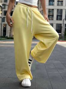 Women's Fleece Lined Sweatpants Wide Leg Thermal Winter Warm Baggy Sweat Pants With Pockets - 黃色 - 查看 3