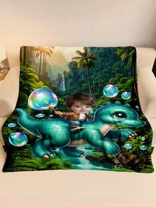 1pc Customizable Photo Blanket, Family Blanket, Photo Blanket, Dinosaur Pattern, Memorial Blanket, Suitable As A Gift For Girls, Boys, Adults, Valentine's Day, Lightweight, Baby Blanket, Personalized Fleece Blanket, Personalized Photo Blanket, Personalized Throw Blanket