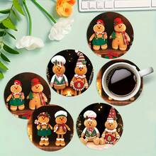 Christmas Gingerbread Man Coasters, Add A Sweet Touch To Your Holiday With These Wooden Coasters, Suitable For Coffee, Tea And Beverages, An Ideal Choice For Home And Restaurant Decor, Gingerbread Man Coasters, Snowman Coasters, Gingerbread Christmas Decor, Holiday Tableware, Holiday Themed Decor, Durable Wood, Holiday Shoppers, Gift Buyers